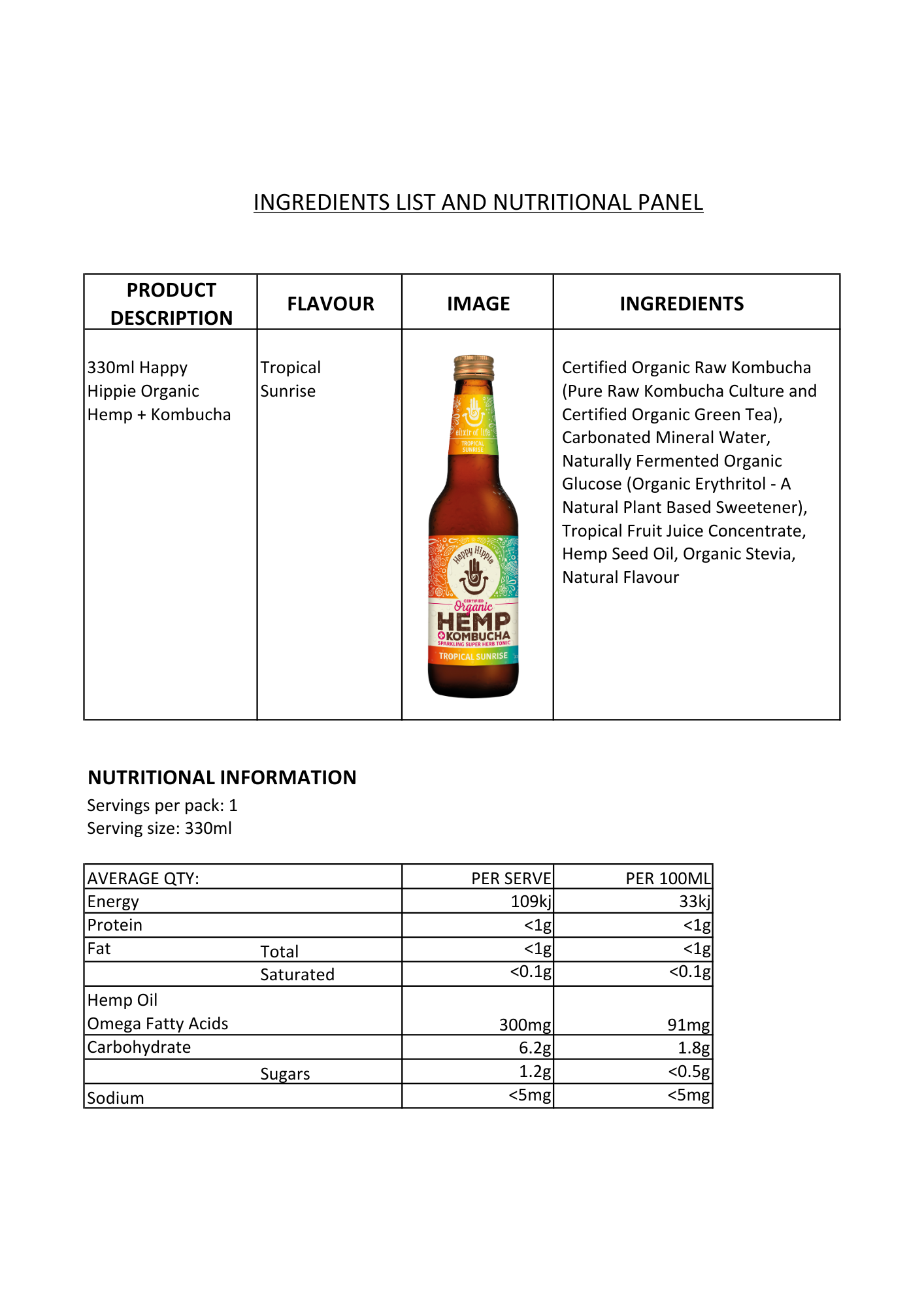 Tropical Sunrise Hemp + Kombucha - 12 x 330ml bottles