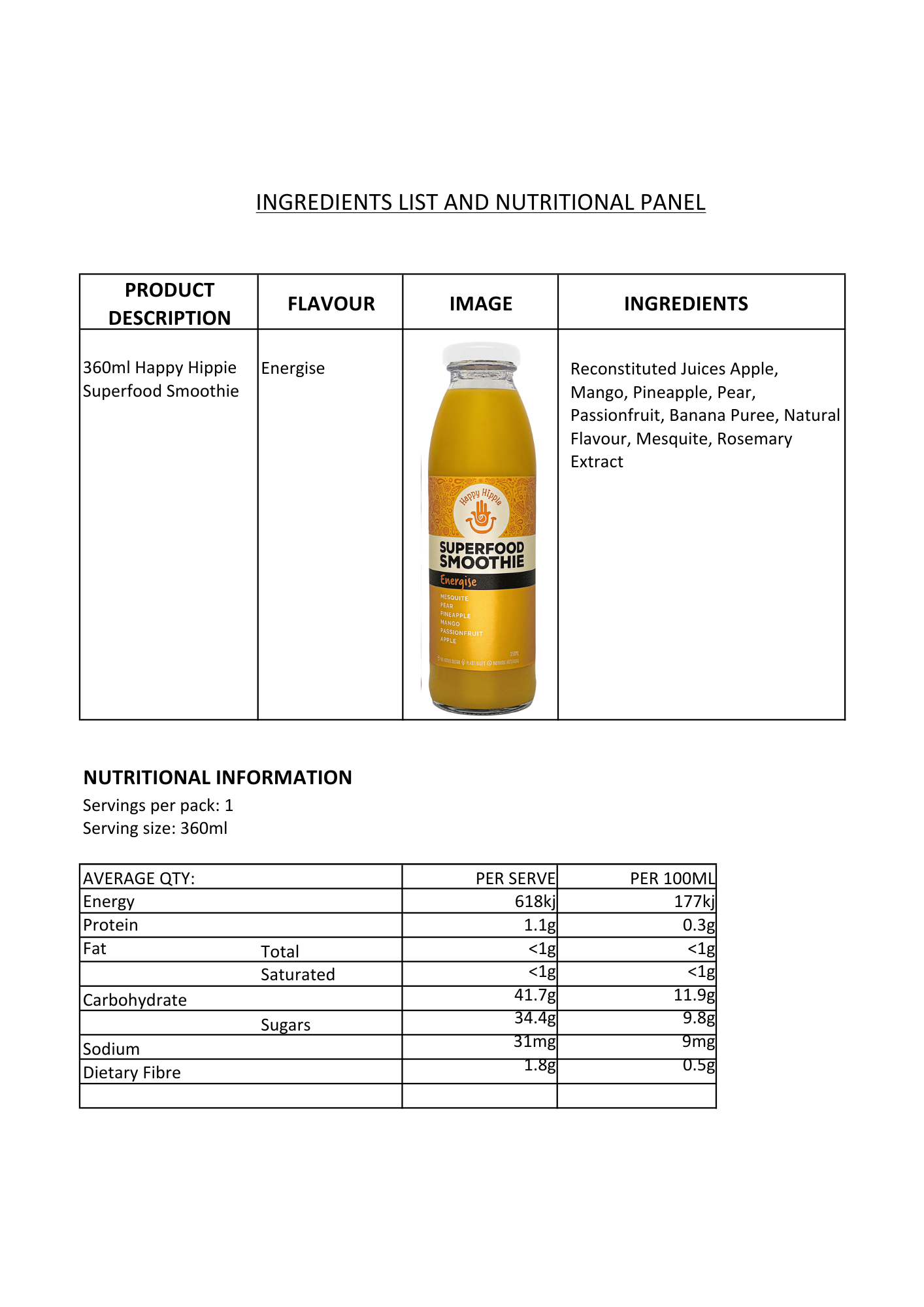 Energise Superfood Smoothie - 12 x 350ml