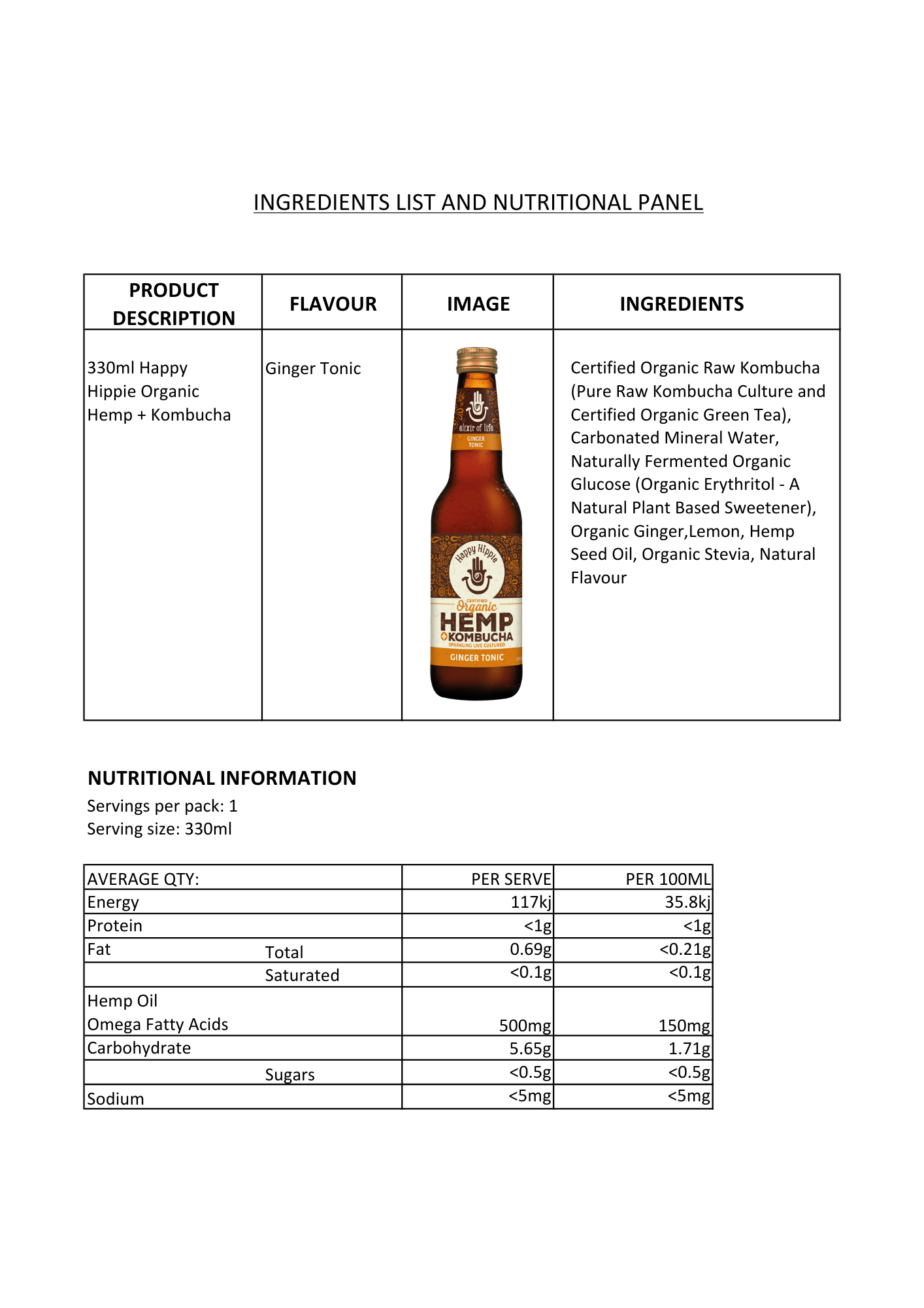 Ginger Tonic Hemp + Kombucha - 12 x 330ml bottles