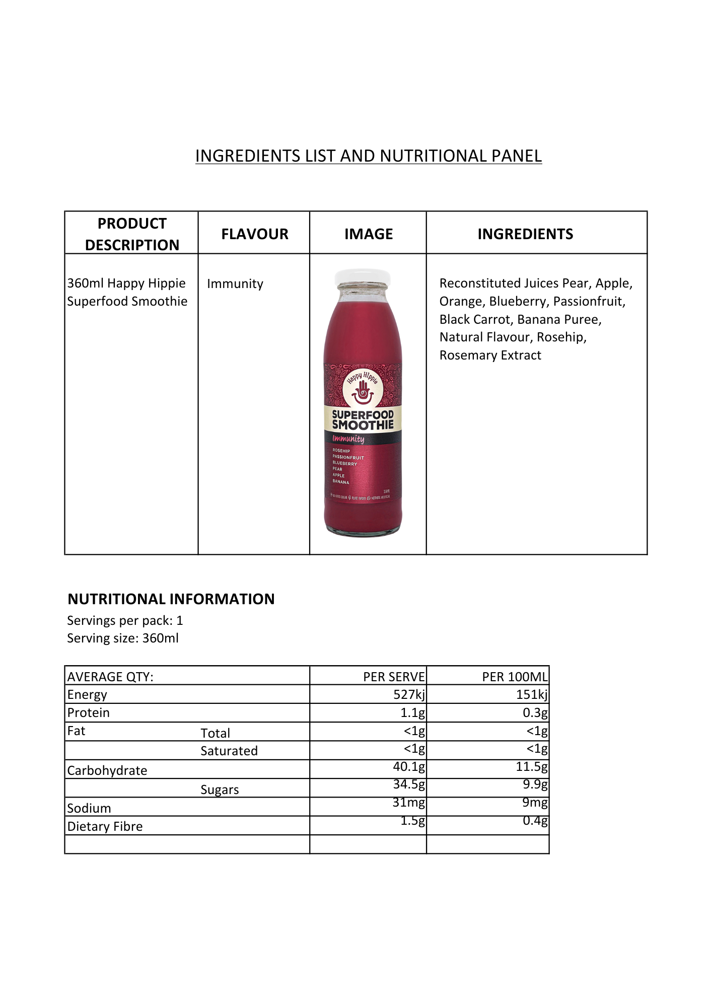 Immunity Superfood Smoothie - 12 x 350ml