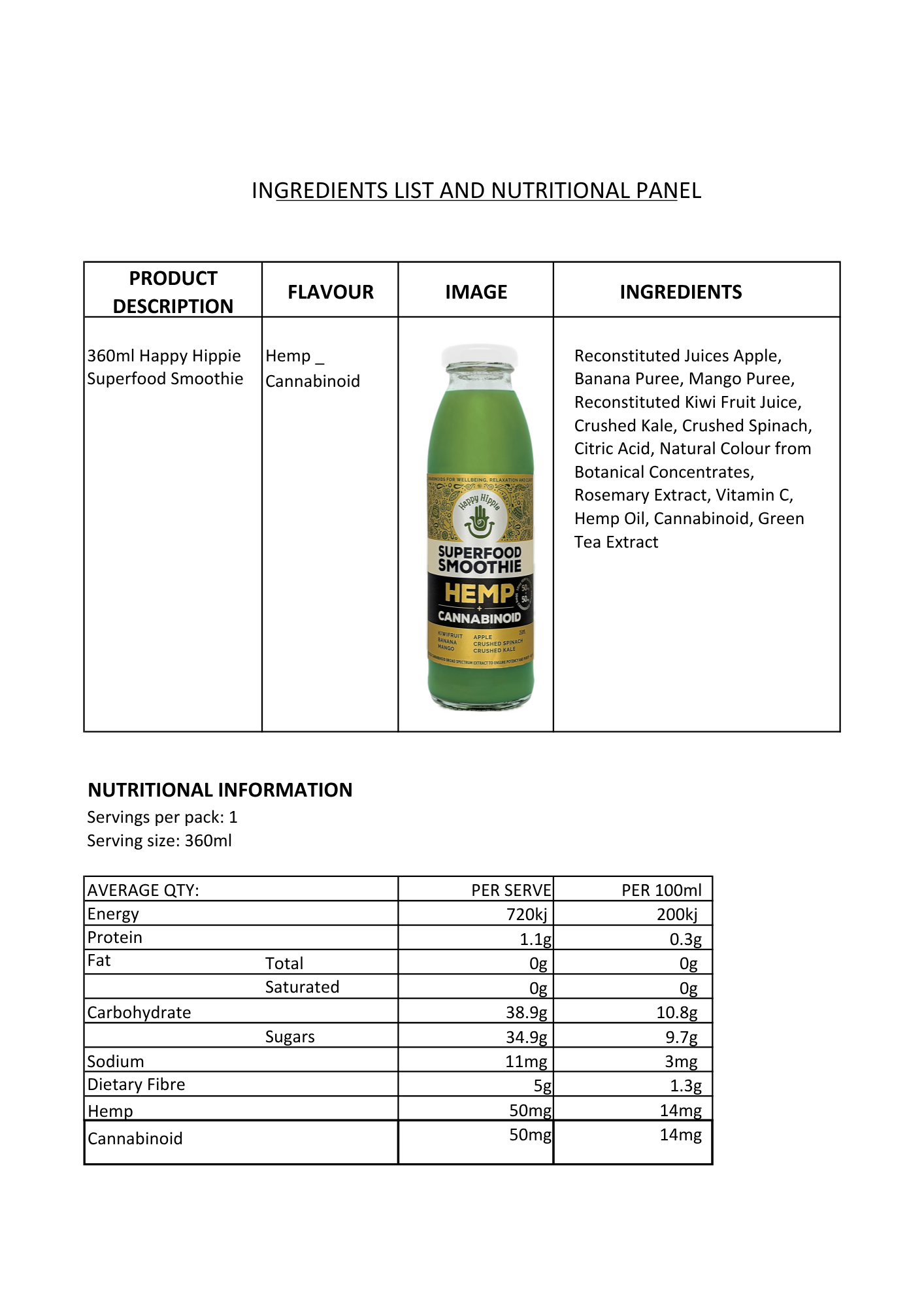 Hemp + Cannabinoid Superfood Smoothie - 12 x 350ml