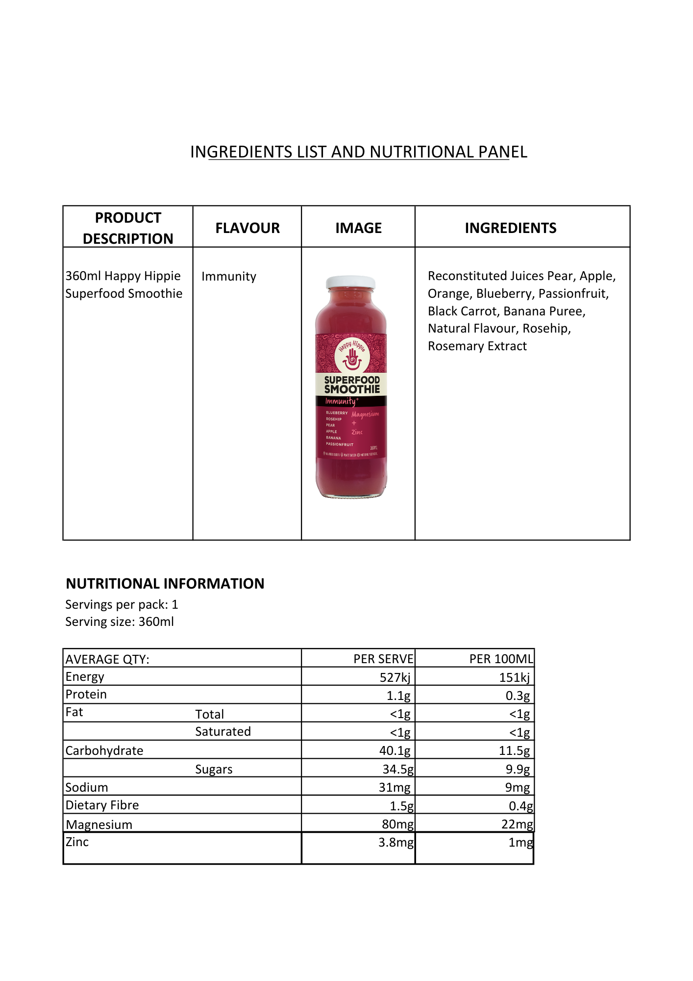 Immunity+ Superfood Smoothie - 12 x 360ml