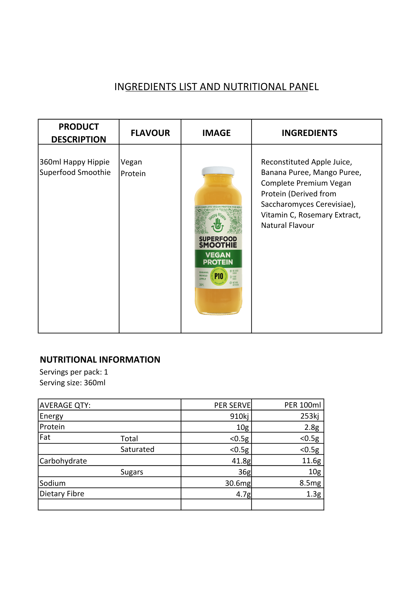 Vegan Protein Superfood Smoothie - 12 x 360ml